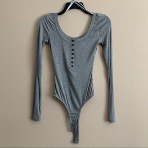Lulus Simply the Best Heather Grey Long Sleeve Button-Front Bodysuit